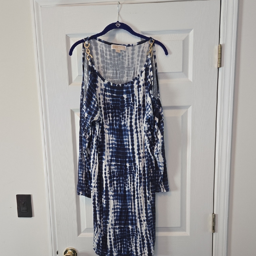 Michael Kors Navy and White Long Sleeve Dress